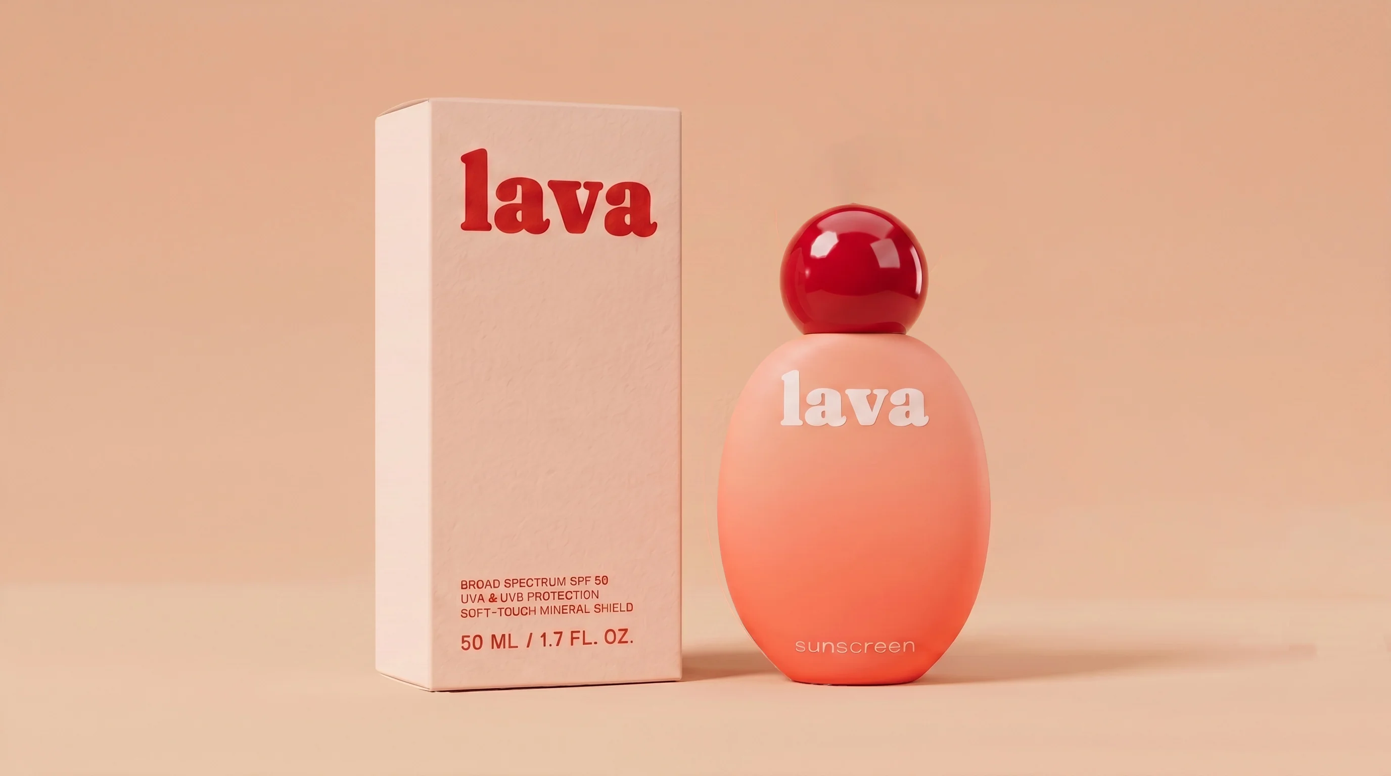 LAVA — packaging de protección solar con tapón rojo